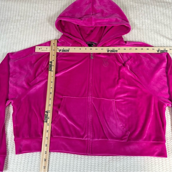 Victoria Secret Womens Full Zip Vibrant Pink Velour Hoodie XL Crop Short - Picture 8 of 10